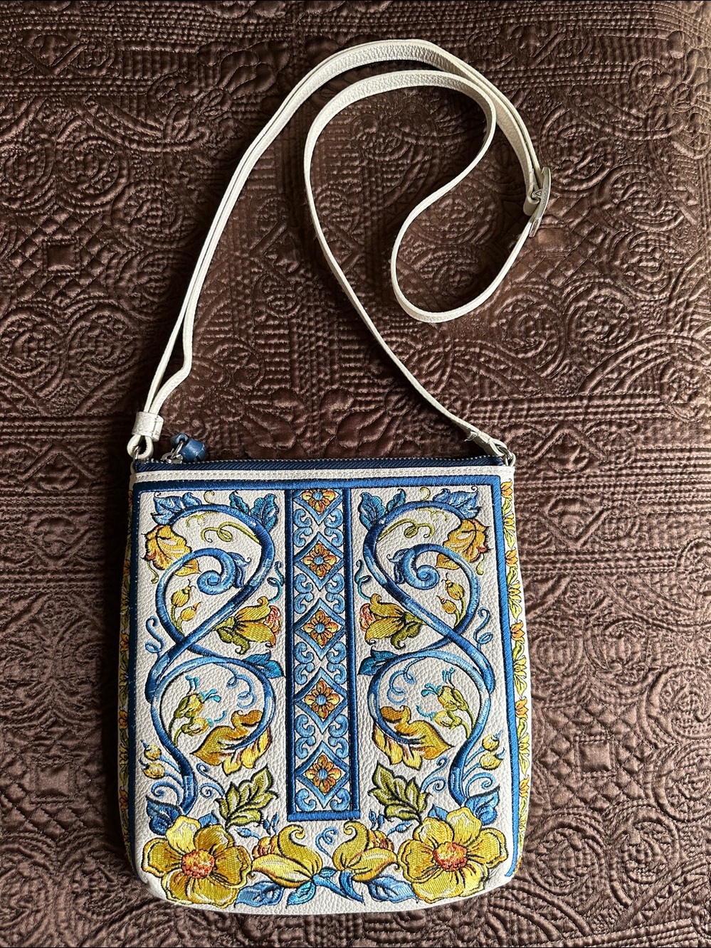 Brighton Embroidered Blue & Yellow Floral Crossbody Bag - Women's Shoulder Bag